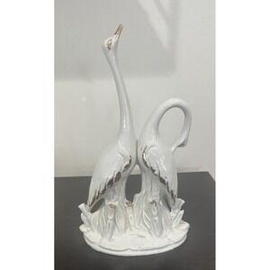 Vintage Porcelain Swan Home Decor Gold Trim Ceramic Swans Pair Made In Italy